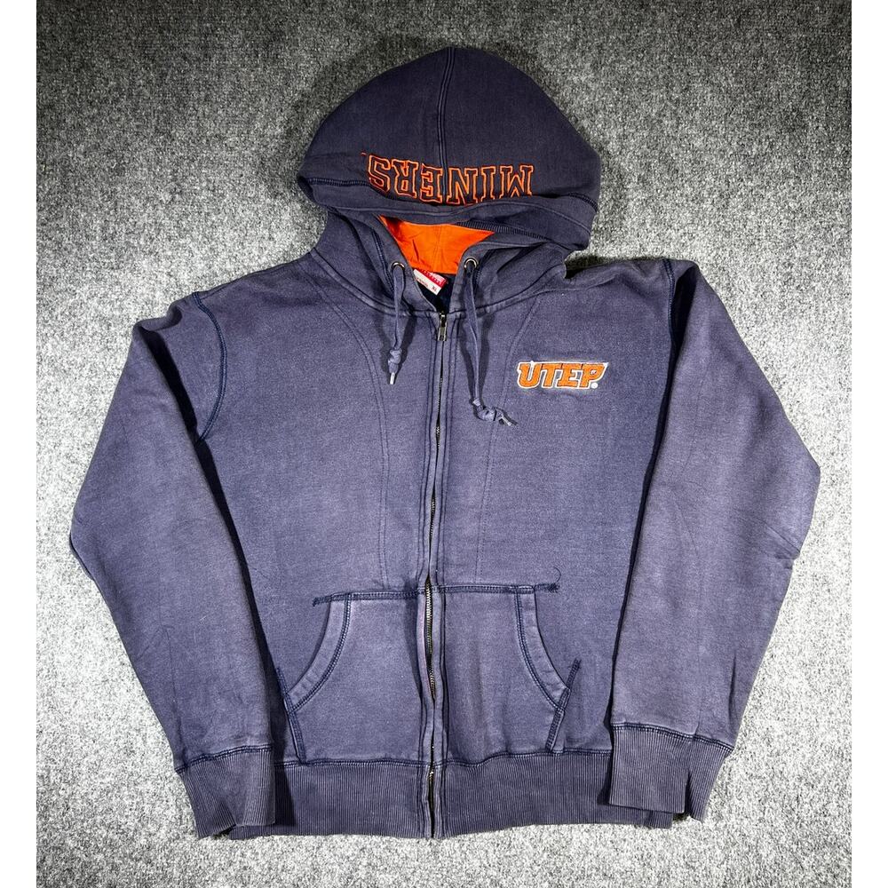 Vintage UTEP Miners Zip Up Hoodie XL Faded Navy Sweatshirt